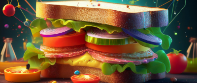 AI-generated sandwich surrounded by molecular shapes